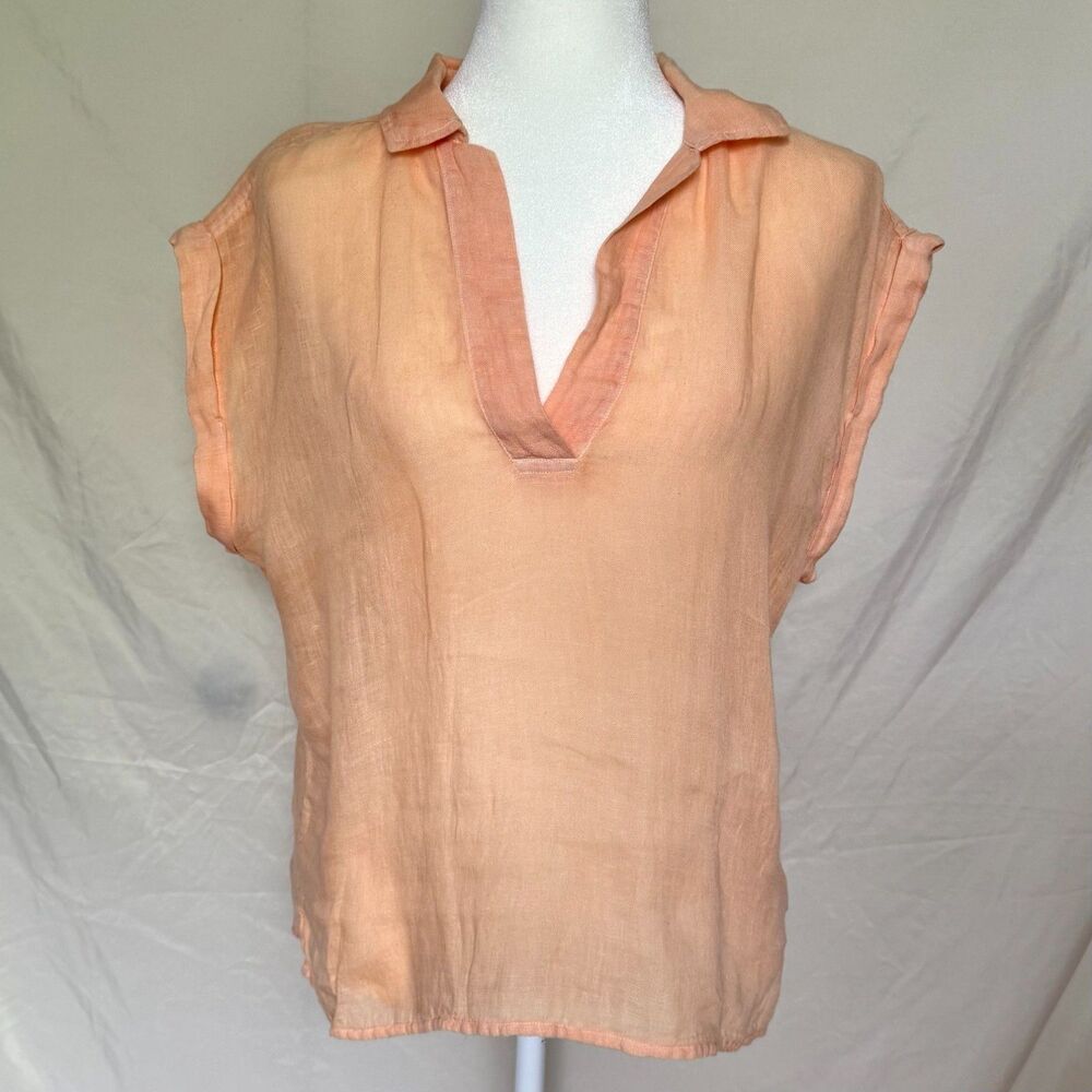 Anthropologie Cloth & Stone 100% linen popover top womens M peach cap sleeve